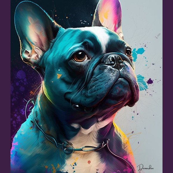 Colorful Designer French Bulldog Wall Art - Picture 1 of 3
